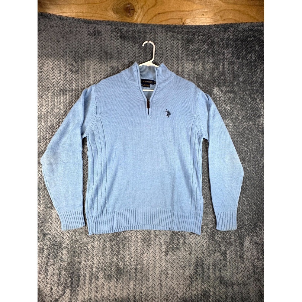 U.S. Polo Assn. Sweater Men Medium Light Blue Mock Neck Classic Logo Quarter Zip
